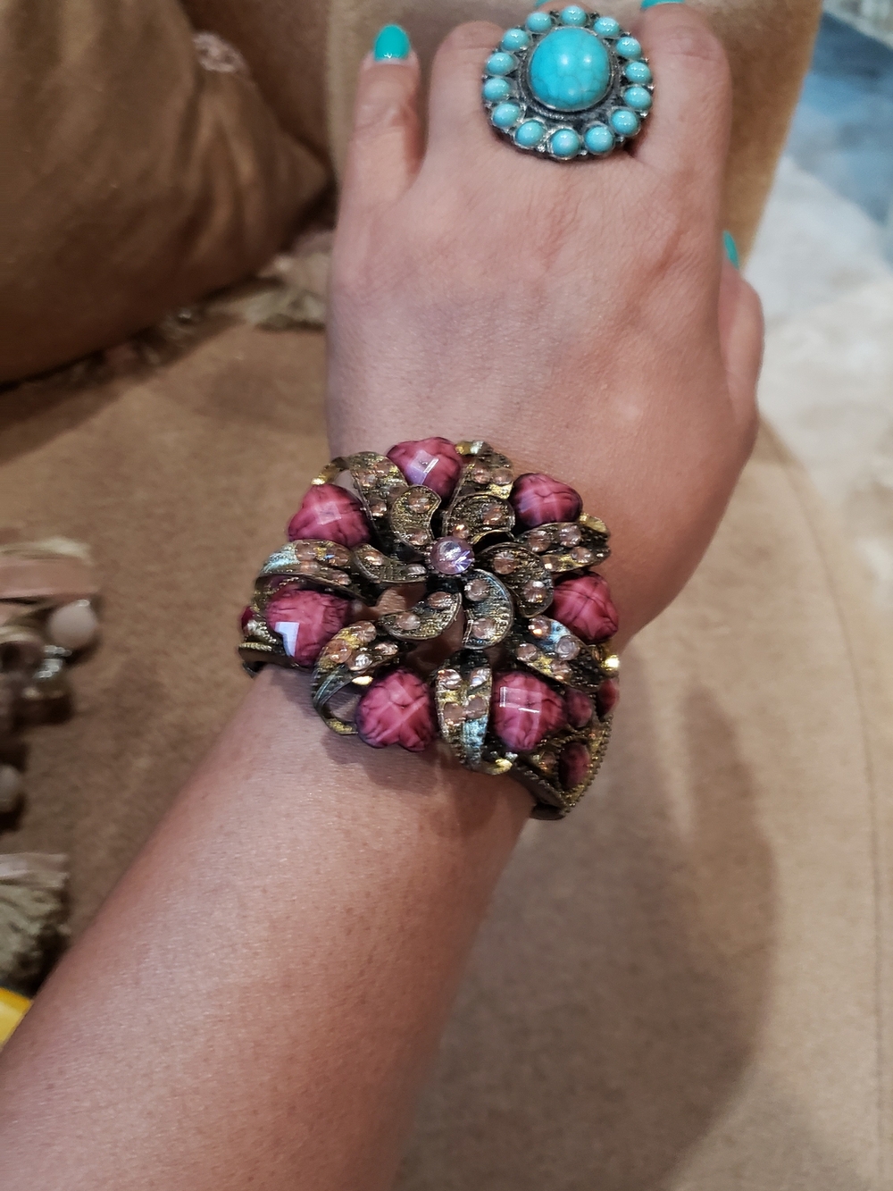 Pink Floral Statement Bracelet